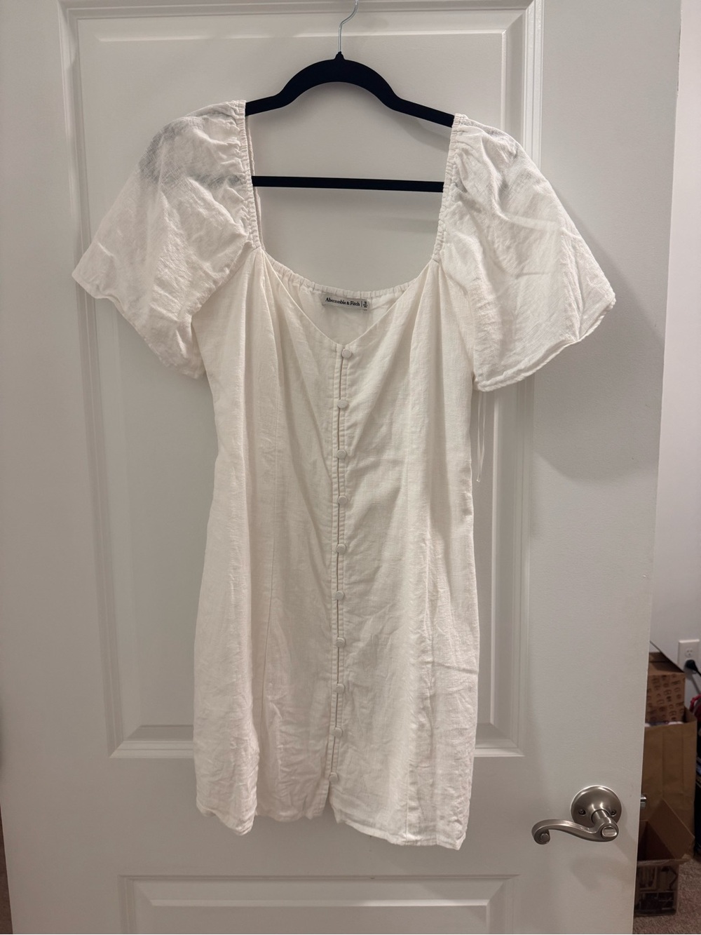 Abercrombie & Fitch White Puff-Sleeve Mini Dress